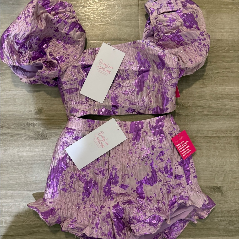 Buddy Love Purple Puff Sleeve Two-Piece Set NWT